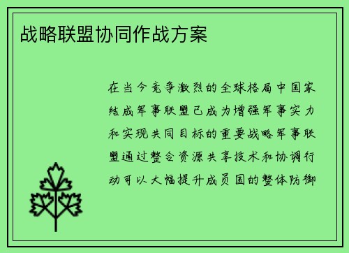 战略联盟协同作战方案